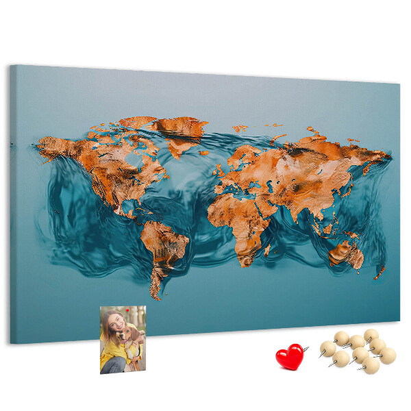 Lavagna di sughero con design a mappa del mondo con effetto increspato