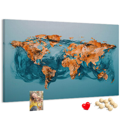 Lavagna di sughero con design a mappa del mondo con effetto increspato