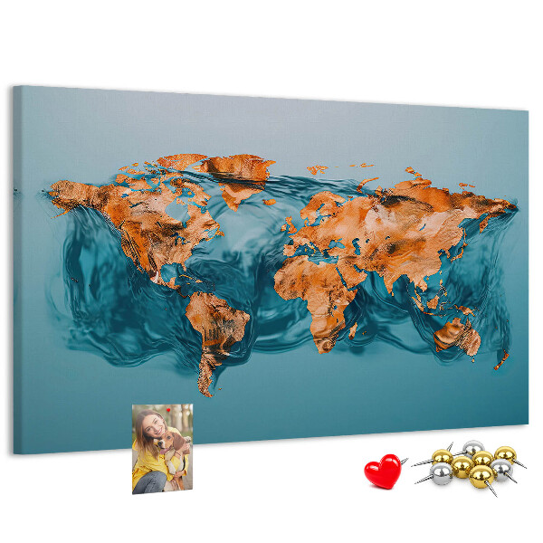 Lavagna di sughero con design a mappa del mondo con effetto increspato
