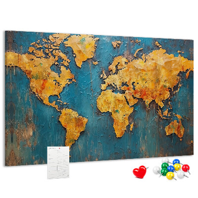 Bacheca in sughero mappa del mondo sui toni caldi del marrone