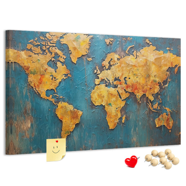 Bacheca in sughero mappa del mondo sui toni caldi del marrone