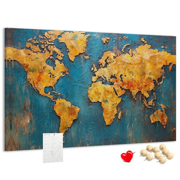 Bacheca in sughero mappa del mondo sui toni caldi del marrone