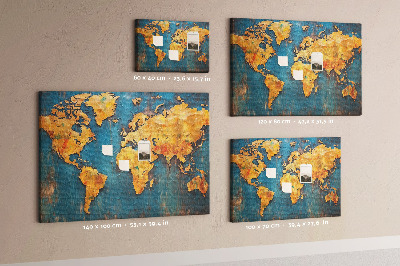 Bacheca in sughero mappa del mondo sui toni caldi del marrone