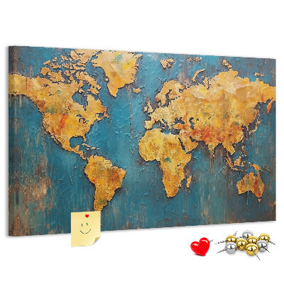 Bacheca in sughero mappa del mondo sui toni caldi del marrone