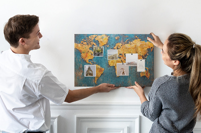Bacheca in sughero mappa del mondo sui toni caldi del marrone