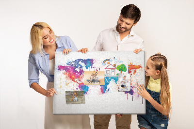 Bacheca in sughero mappa del mondo con design ad acquerello dai colori vivaci
