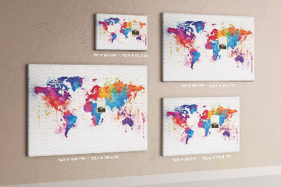 Bacheca in sughero mappa del mondo con design ad acquerello dai colori vivaci
