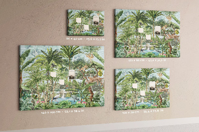 Lavagna di sughero con stampa di foresta tropicale con animali e uccelli selvatici