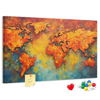 Lavagna di sughero mappa del mondo dai colori vivaci