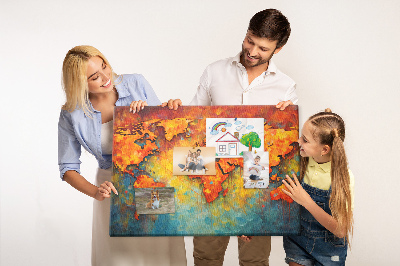Lavagna di sughero mappa del mondo dai colori vivaci