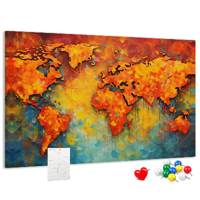 Lavagna di sughero mappa del mondo dai colori vivaci