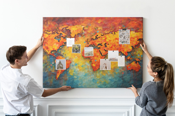 Lavagna di sughero mappa del mondo dai colori vivaci