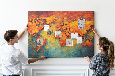 Lavagna di sughero mappa del mondo dai colori vivaci