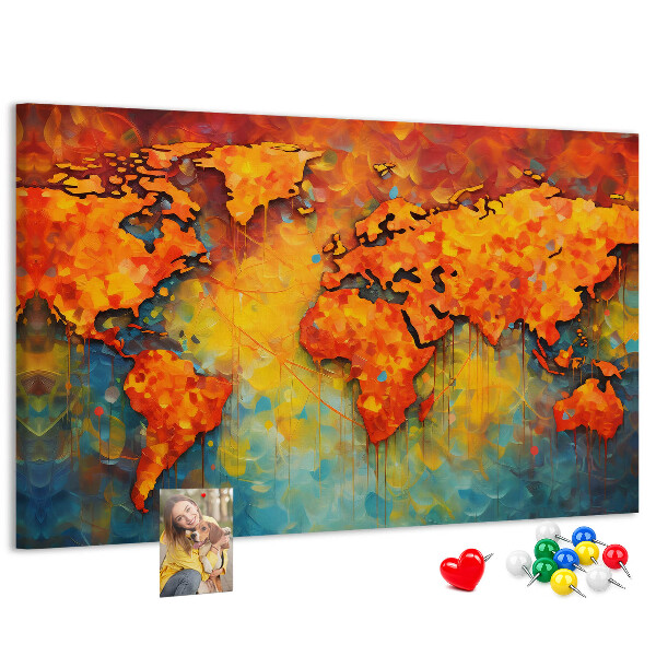 Lavagna di sughero mappa del mondo dai colori vivaci