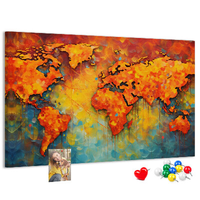 Lavagna di sughero mappa del mondo dai colori vivaci