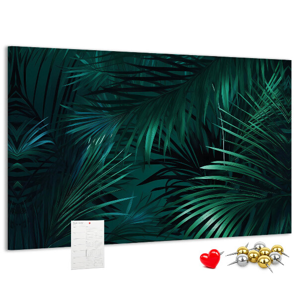 Bacheca in sughero con stampa di foglie tropicali in diverse tonalità di verde