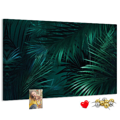 Bacheca in sughero con stampa di foglie tropicali in diverse tonalità di verde