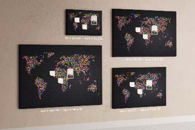 Bacheca in sughero mappa del mondo colorata con cuori