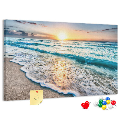 Bacheca in sughero con stampa tramonto sul mare calmo