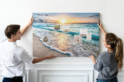 Bacheca in sughero con stampa tramonto sul mare calmo