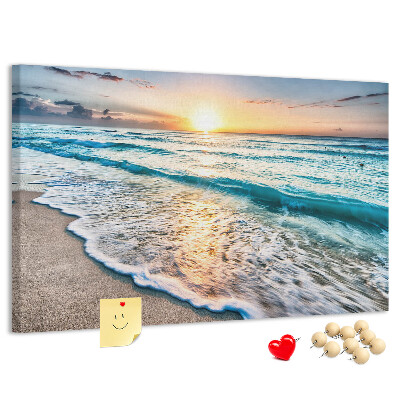 Bacheca in sughero con stampa tramonto sul mare calmo