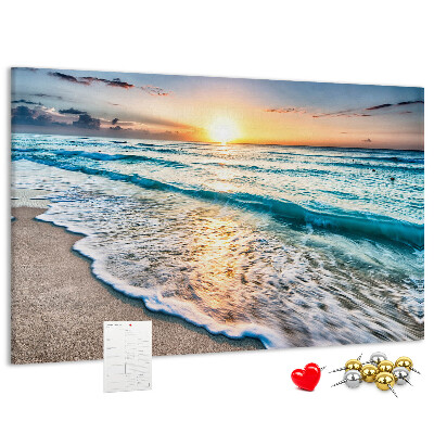 Bacheca in sughero con stampa tramonto sul mare calmo