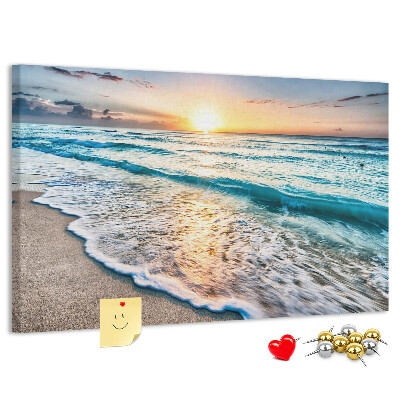 Bacheca in sughero con stampa tramonto sul mare calmo