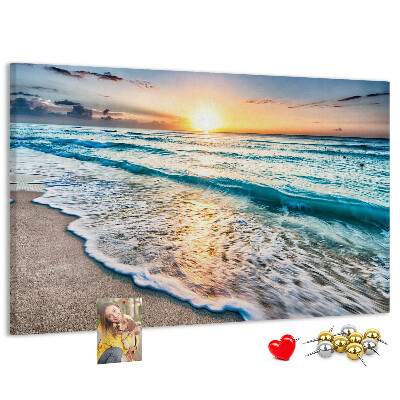 Bacheca in sughero con stampa tramonto sul mare calmo