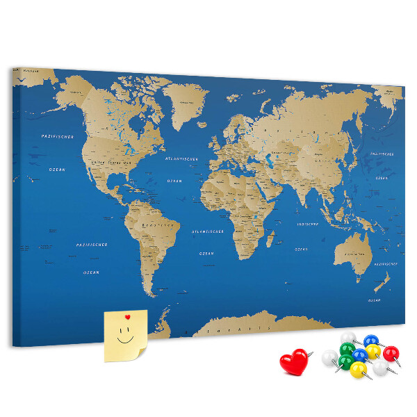 Mappa del mondo con puntine lavagna in sughero