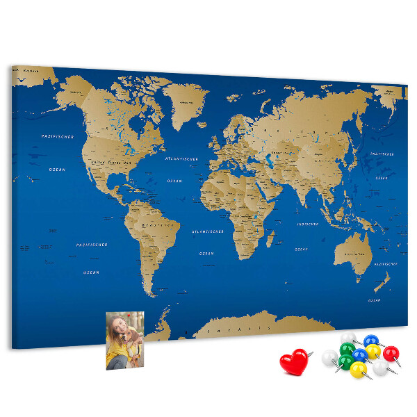 Mappa del mondo con puntine lavagna in sughero