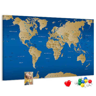 Mappa del mondo con puntine lavagna in sughero