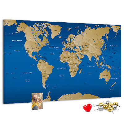 Mappa del mondo con puntine lavagna in sughero