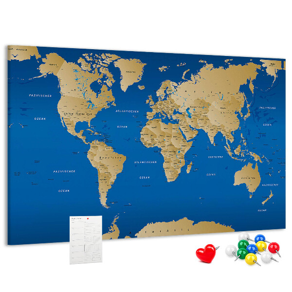 Mappa del mondo con puntine lavagna in sughero