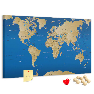 Mappa del mondo con puntine lavagna in sughero