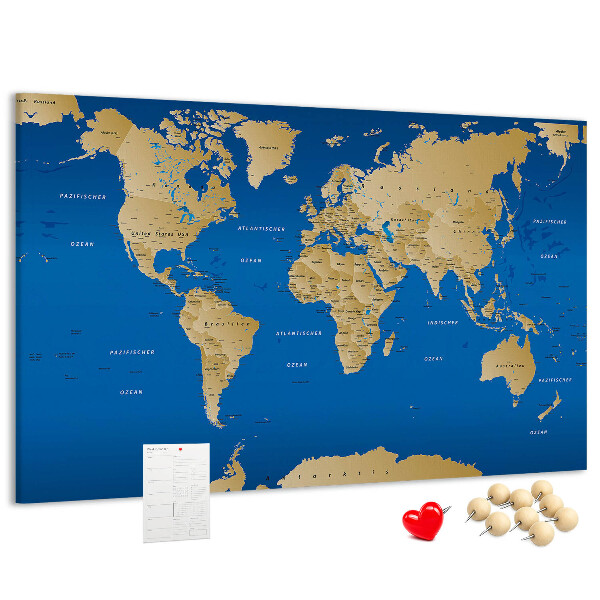 Mappa del mondo con puntine lavagna in sughero