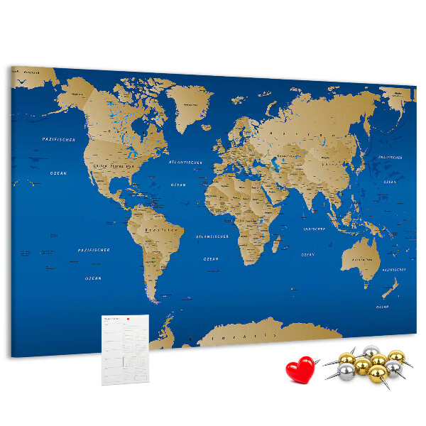 Mappa del mondo con puntine lavagna in sughero