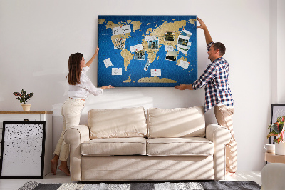 Mappa del mondo con puntine lavagna in sughero