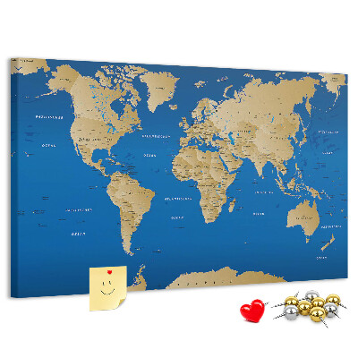 Mappa del mondo con puntine lavagna in sughero