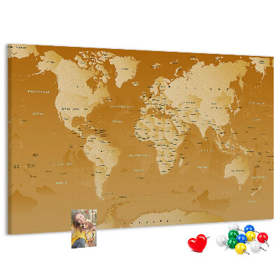 Bacheca in sughero mappa del mondo nei toni del marrone