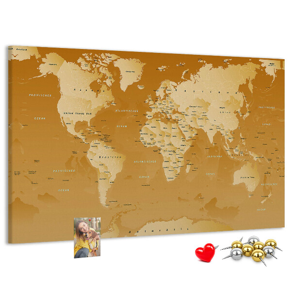 Bacheca in sughero mappa del mondo nei toni del marrone