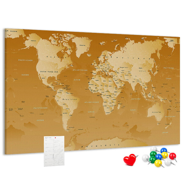 Bacheca in sughero mappa del mondo nei toni del marrone