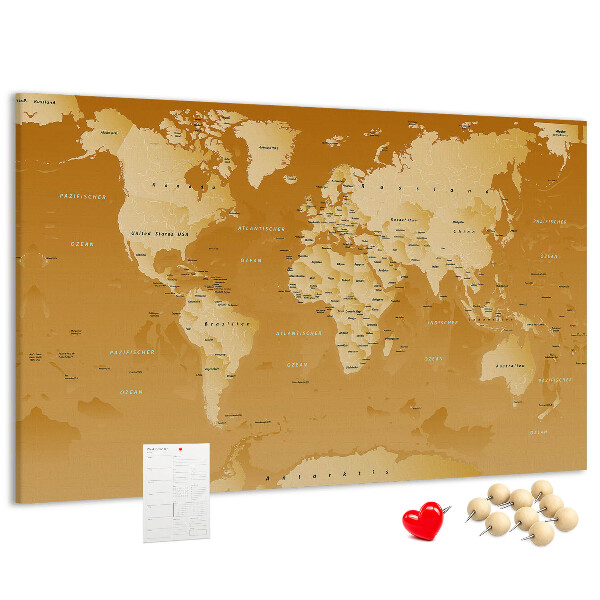 Bacheca in sughero mappa del mondo nei toni del marrone
