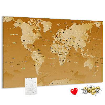 Bacheca in sughero mappa del mondo nei toni del marrone