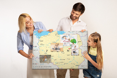 Bacheca in sughero con mappa della Polonia e Varsavia evidenziata