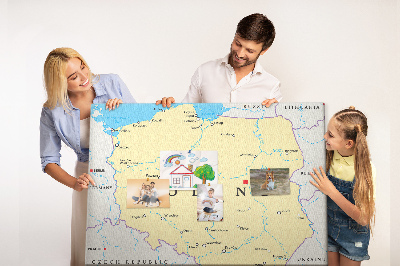Bacheca in sughero con mappa della Polonia e Varsavia evidenziata