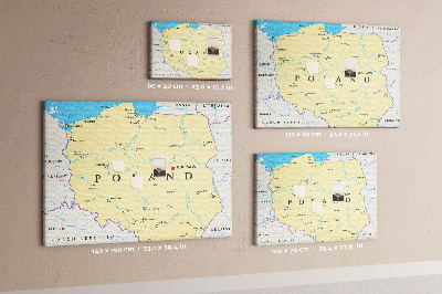 Bacheca in sughero con mappa della Polonia e Varsavia evidenziata