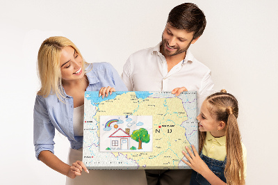 Bacheca in sughero con mappa della Polonia e Varsavia evidenziata