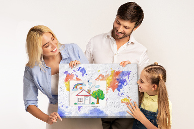 Lavagna di sughero mappa del mondo colorata in stile acquerello