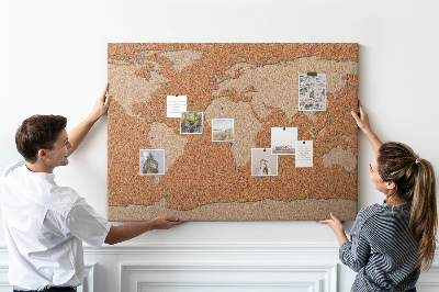 Bacheca in sughero con stampa mappa del mondo