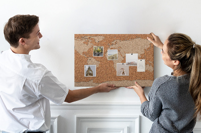 Bacheca in sughero con stampa mappa del mondo